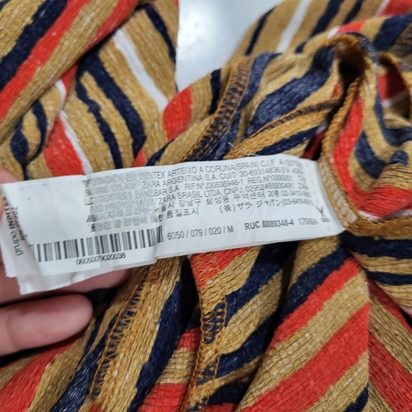 Zara| Dress Striped Crepe Asymmetric Hem Short Sleeves - Picture 8 of 9